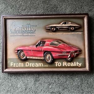 Corvette Sting Ray 3D Embossed Carved Wood Plaque Wall Hanging